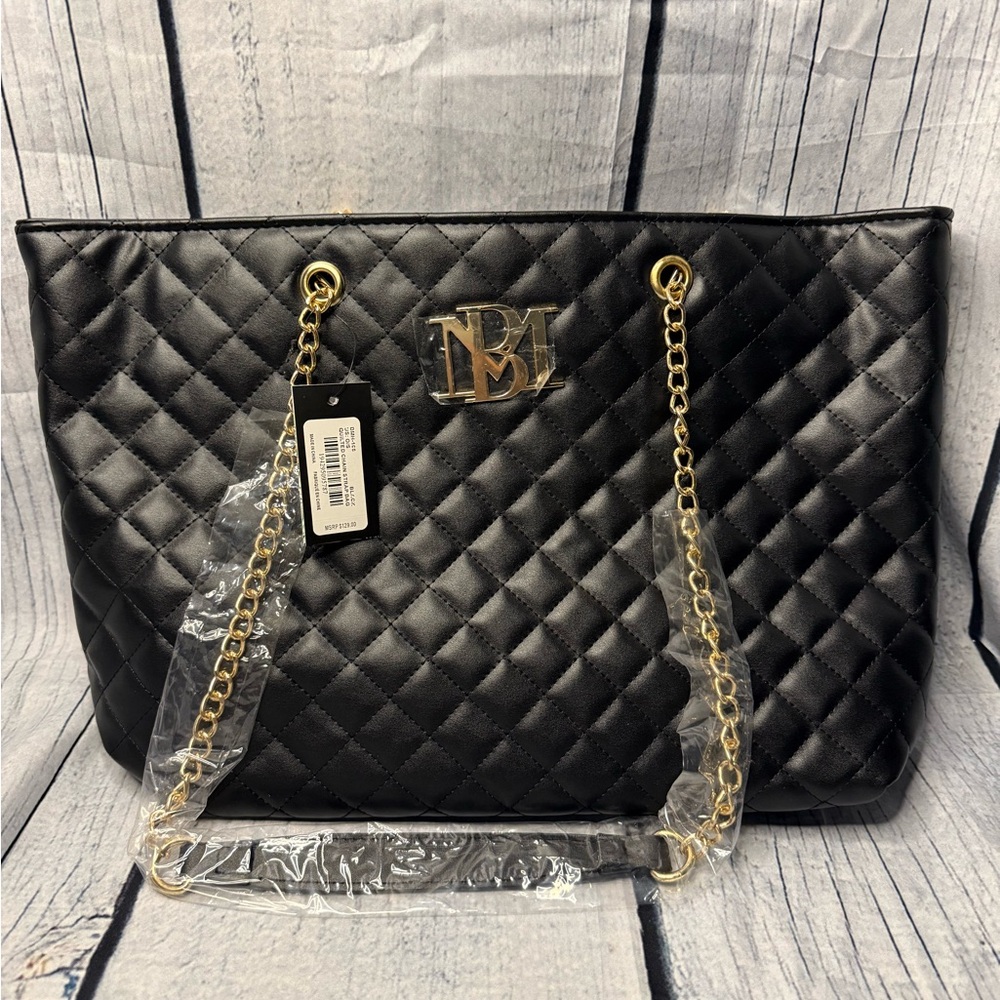 Badgley Mischka Black and Gold Quilted Shoulder Bag